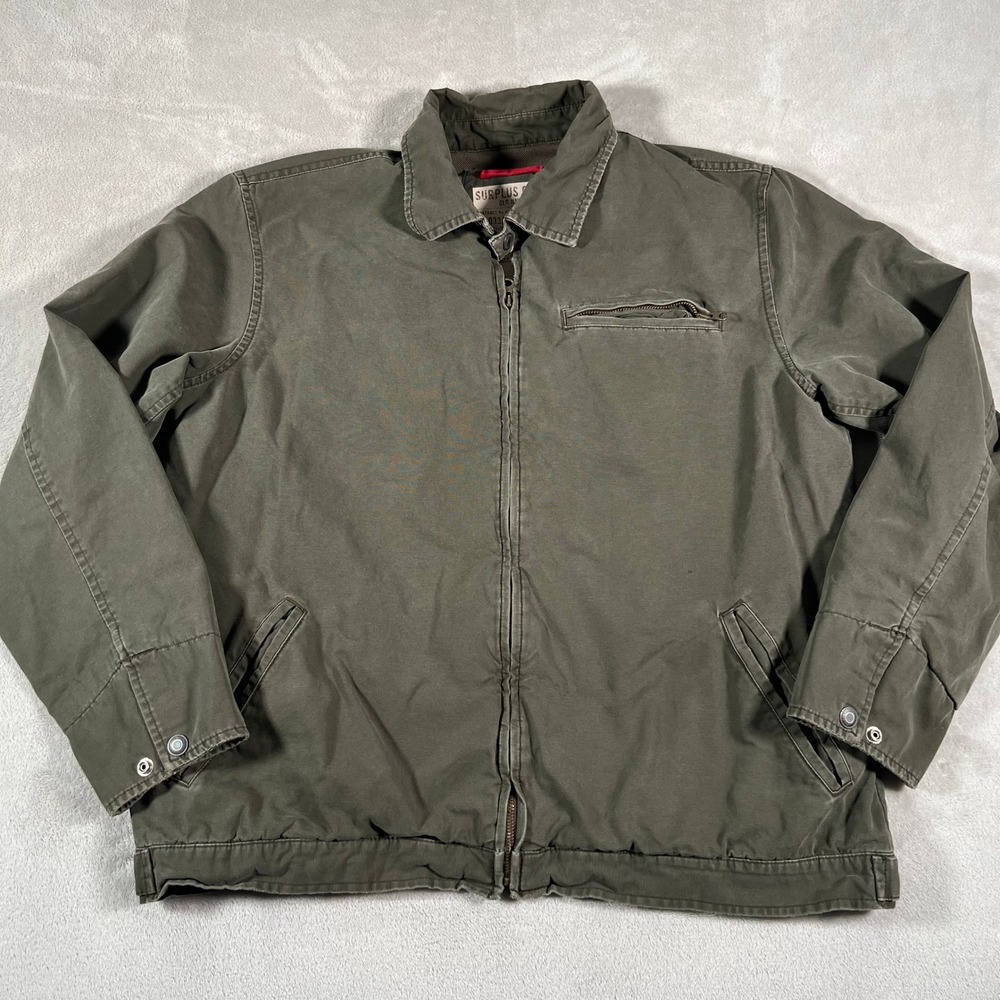 Old Navy Surplus Gear Jacket Men's Large Olive Green Canvas Workwear Full Zip
